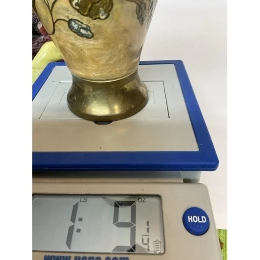 VTG Solid Brass Floral Hand Covered/Painted‎ Enamel Vase 8